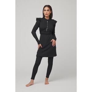 ZAHRAA -NWT- Black Long Sleeve Ruffle Shoulder Dress | 2XL